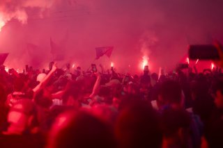 Euphorie en ville de Bâle après le 21e titre de champion du FCB. KEYSTONE/TIL BUERGY